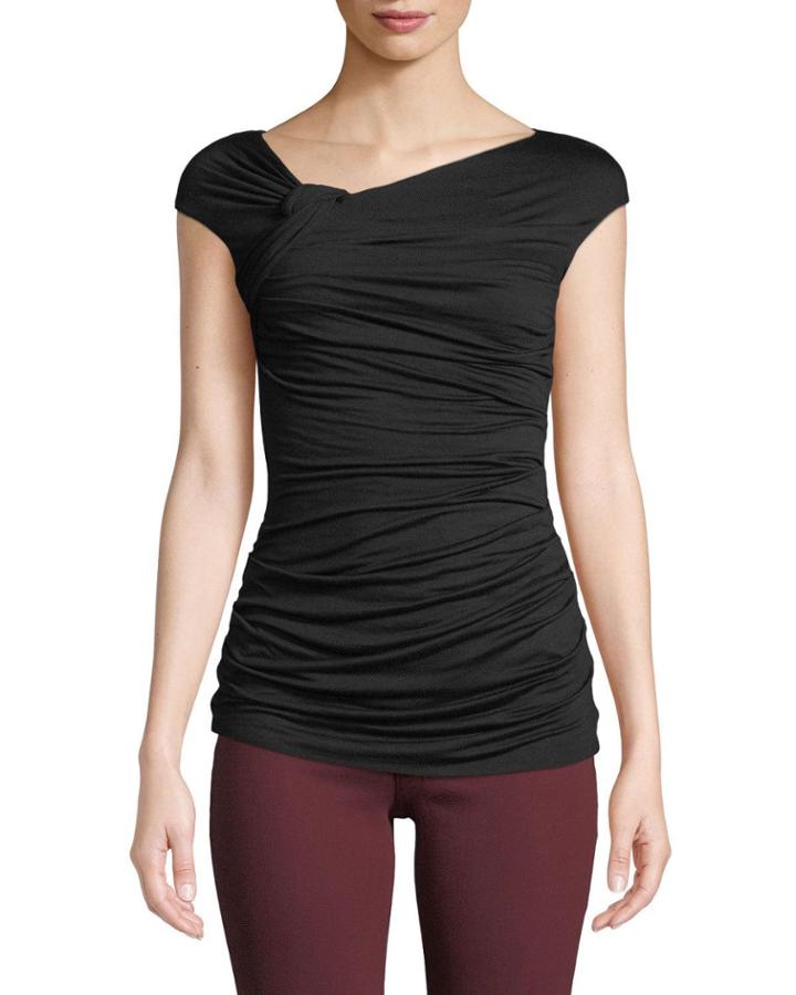Teorema Ruched Jersey Wrap Top
