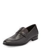 Calfskin Loafer With Double Gancini Side Ornament, Black