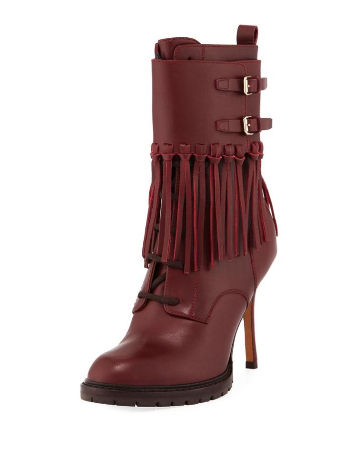 Smooth Leather Boots With Fringe