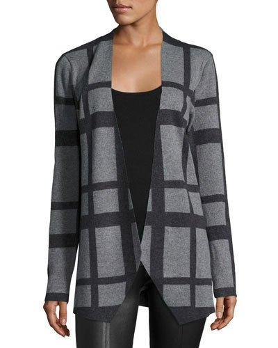 Printed Long-sleeve Cardigan, Charcoal