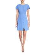 Puffed Cap-sleeve Dress W/ Buttoned Skirt & Asymmetric