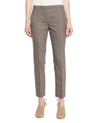 Karis Plaid Stretch-wool Slim Trousers, Chicory
