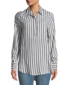 Shadow Striped High-low Woven Blouse