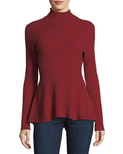 Asymmetric-hem Seamed Turtleneck