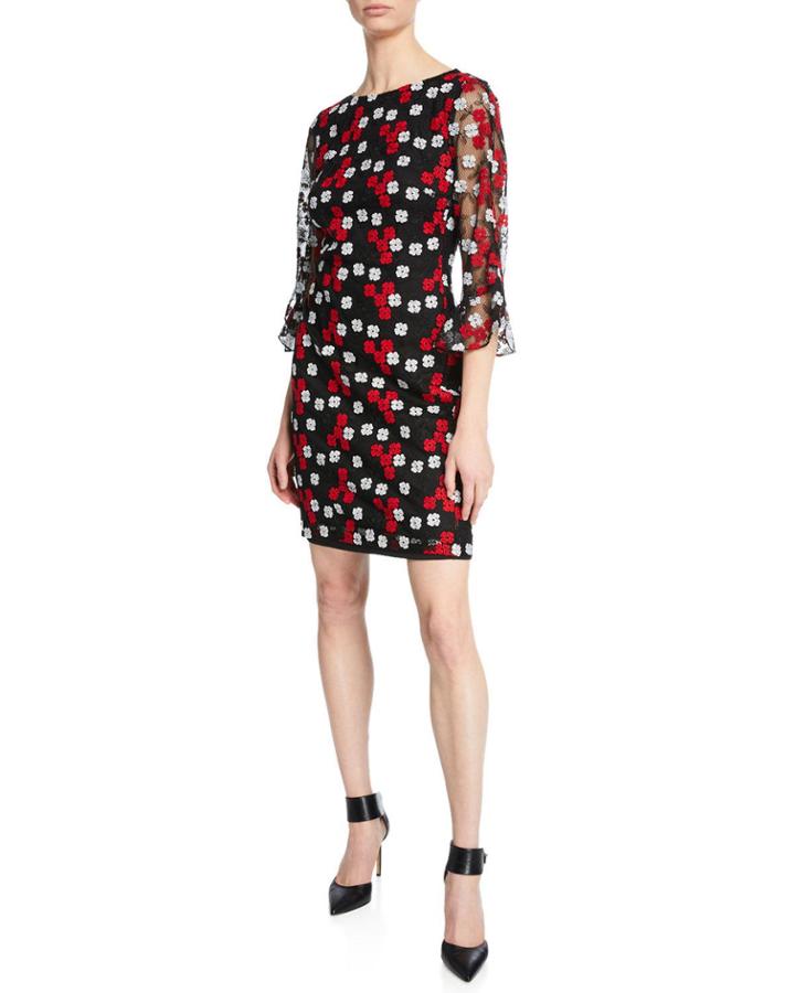 Embroidered Sheath Dress With Bell