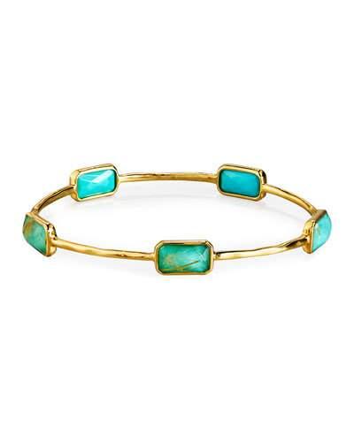 18k Gold Rock Candy Gelato 5-stone Bangle, Rutilated Quartz/turquoise