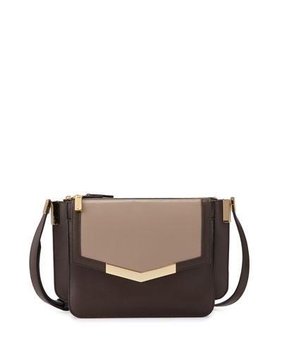 Mini Trilogy Leather Crossbody Bag, Taupe/oyster/cacao