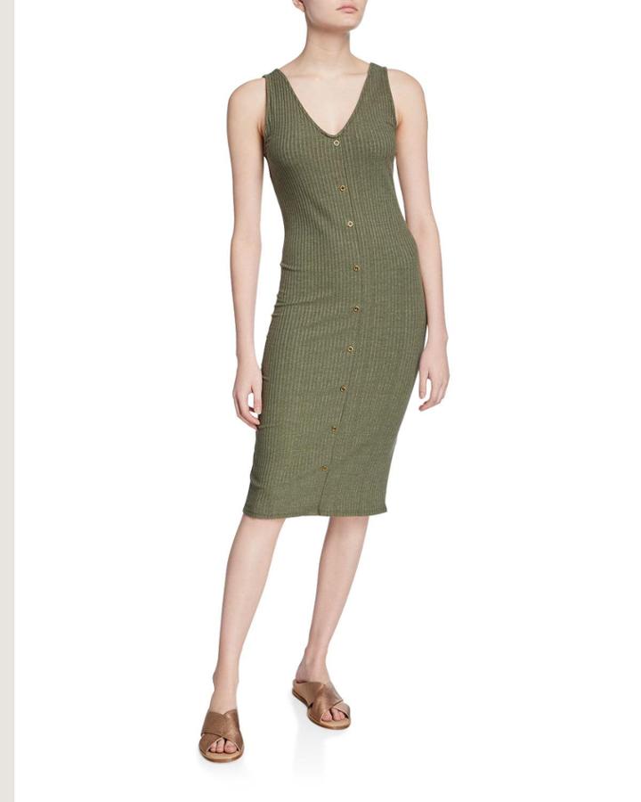Austin V-neck Button-up Rib Tank Dress