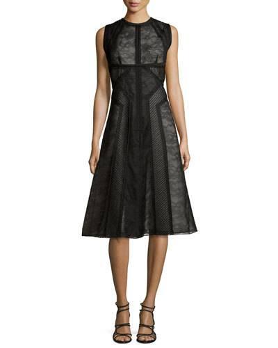 Sleeveless Lace Paneled Dress, Noir/ecru