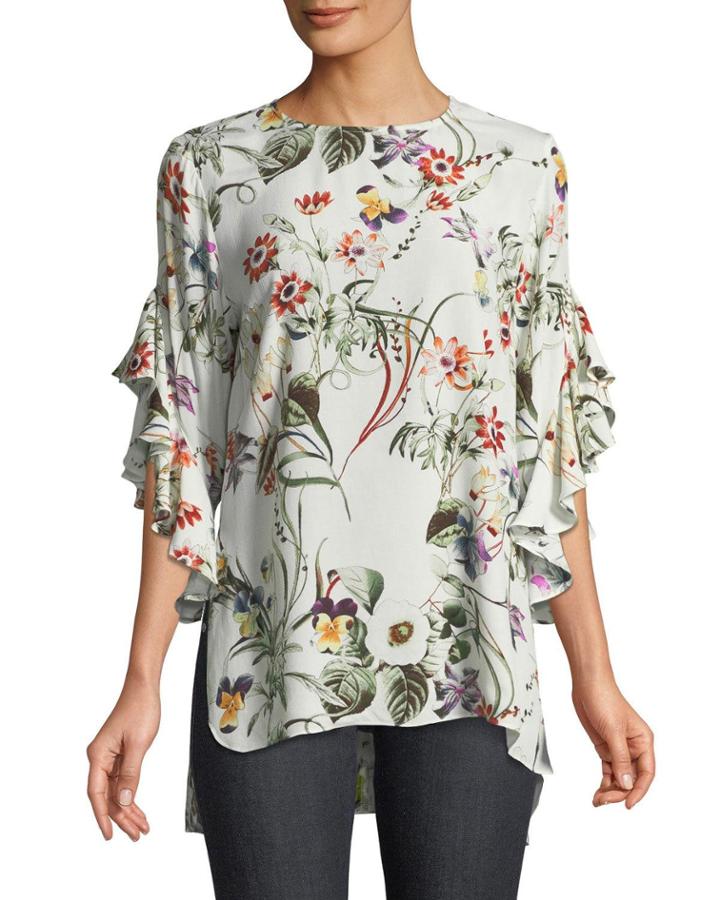 3/4 Ruffle-sleeve Floral Blouse