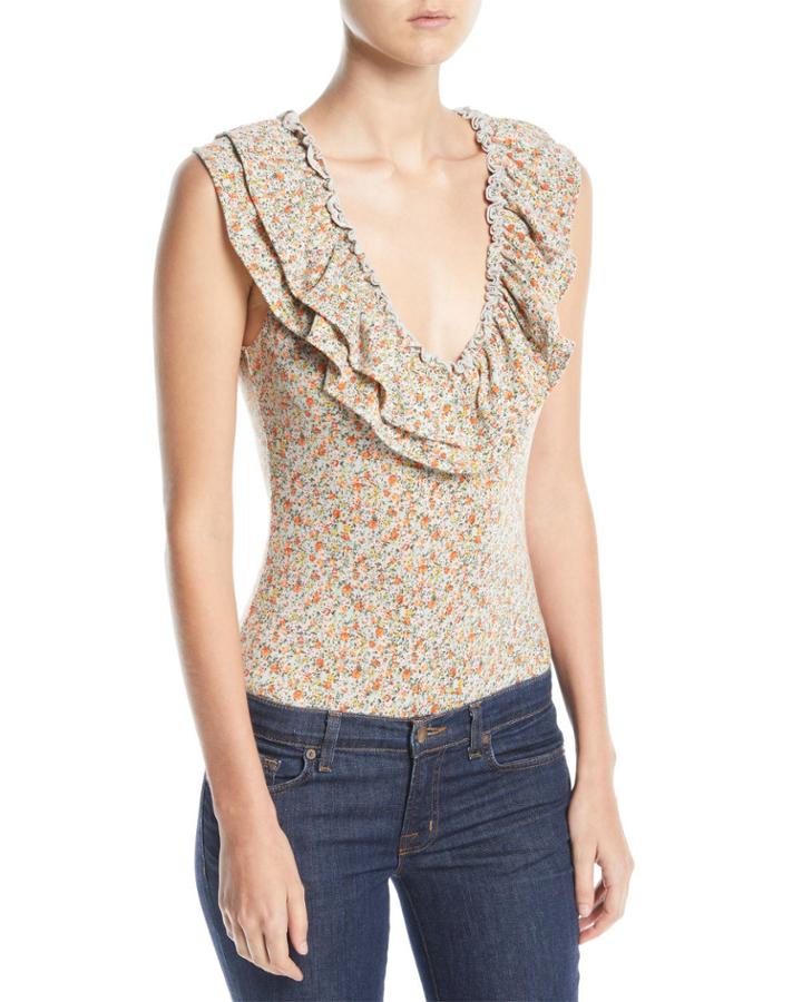 Floral-print Tiered Ruffle Bodysuit