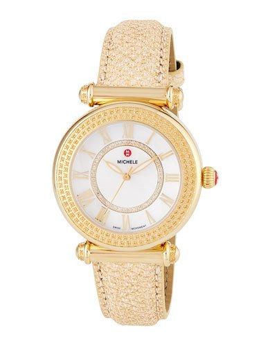 37mm Caber 18k Gold Watch W/ Diamonds & Topaz, Gold