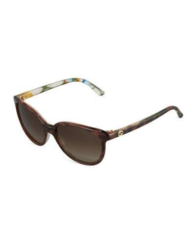 Slim Modified Cat-eye Havana Acetate Sunglasses, Brown