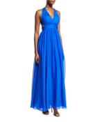 Shirred Silk Chiffon Cutout Gown