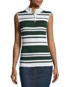 Sleeveless Rib Striped Mock-neck Sweater,