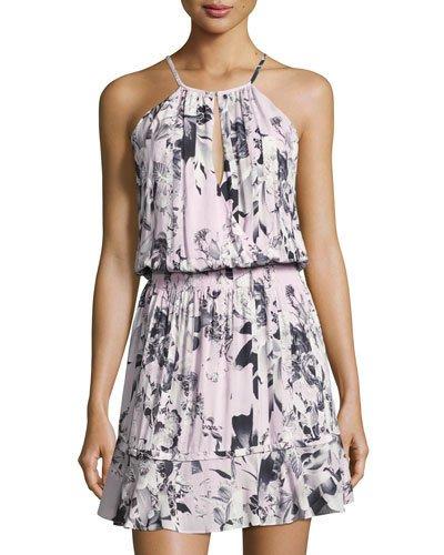 Floral-print Ruffled Halter Dress, White Pattern