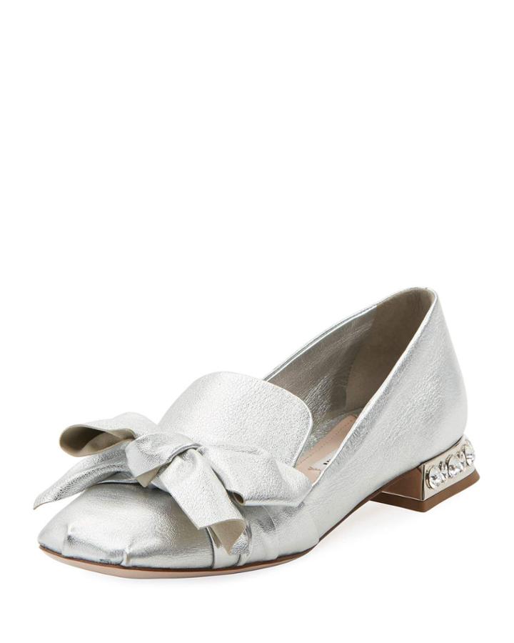 Metallic Leather Jeweled-heel