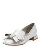 Metallic Leather Jeweled-heel