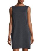 Sleeveless Terry Shift Dress, Charcoal/natural