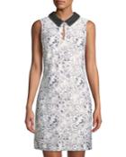 Collared Sleeveless Floral-jacquard