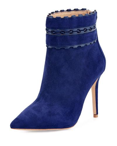 Dorsey Suede Bootie With Woven Leather Trim, Navy