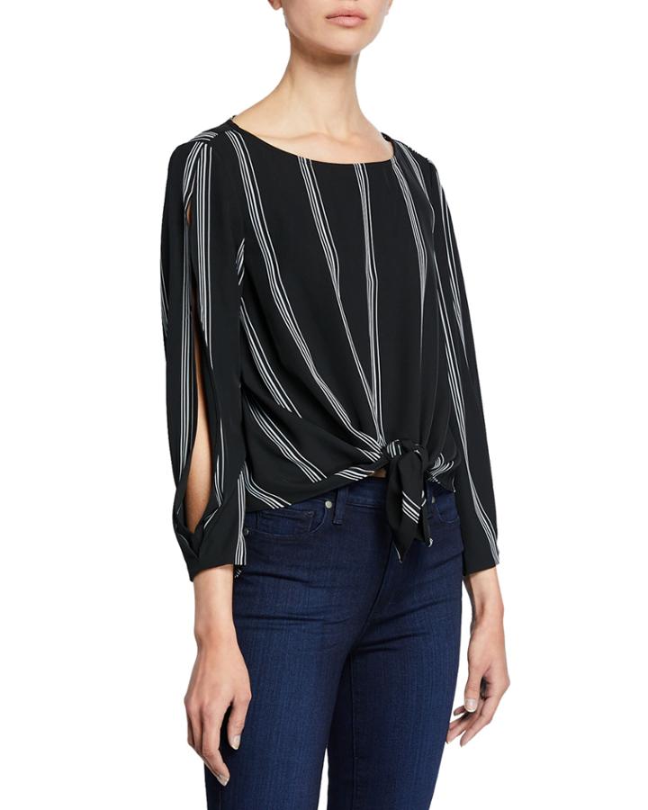 Rina Striped Tie-front Cutout Top