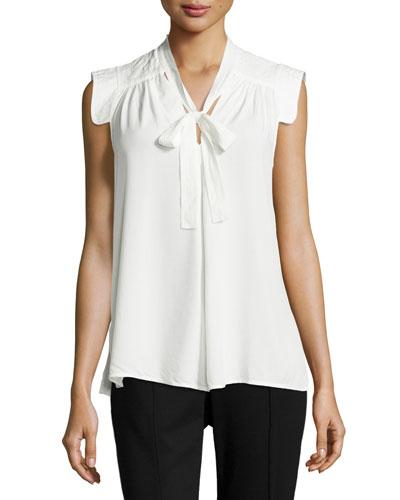 Tie-neck Sleeveless Blouse, Ivory