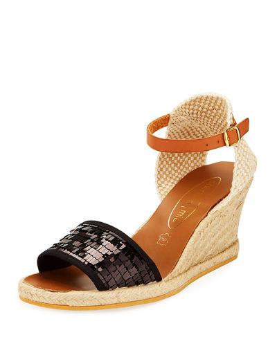 Lona Bugle-beaded Espadrille Wedge