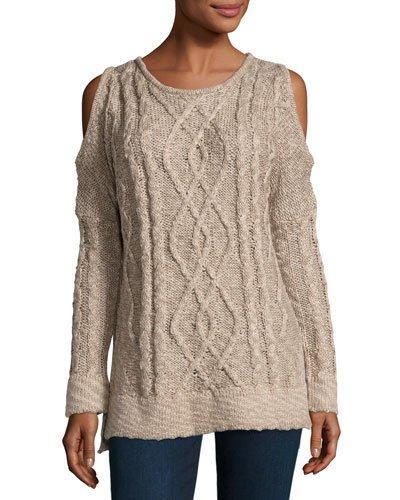 Marled Cold-shoulder Knit Top, Cobblestone
