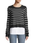 Striped Pullover Twofer Sweater With Undershirt Combo