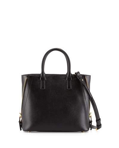 Jennifer Mini Trap Leather Tote Bag, Black