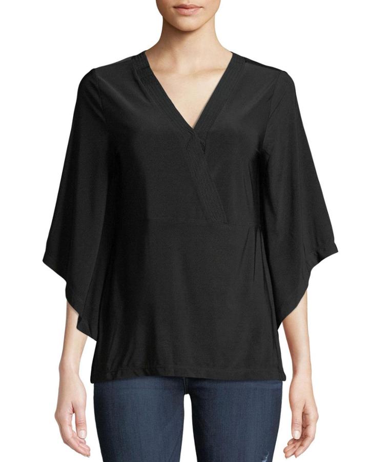 V-neck Kimono-sleeve Blouse
