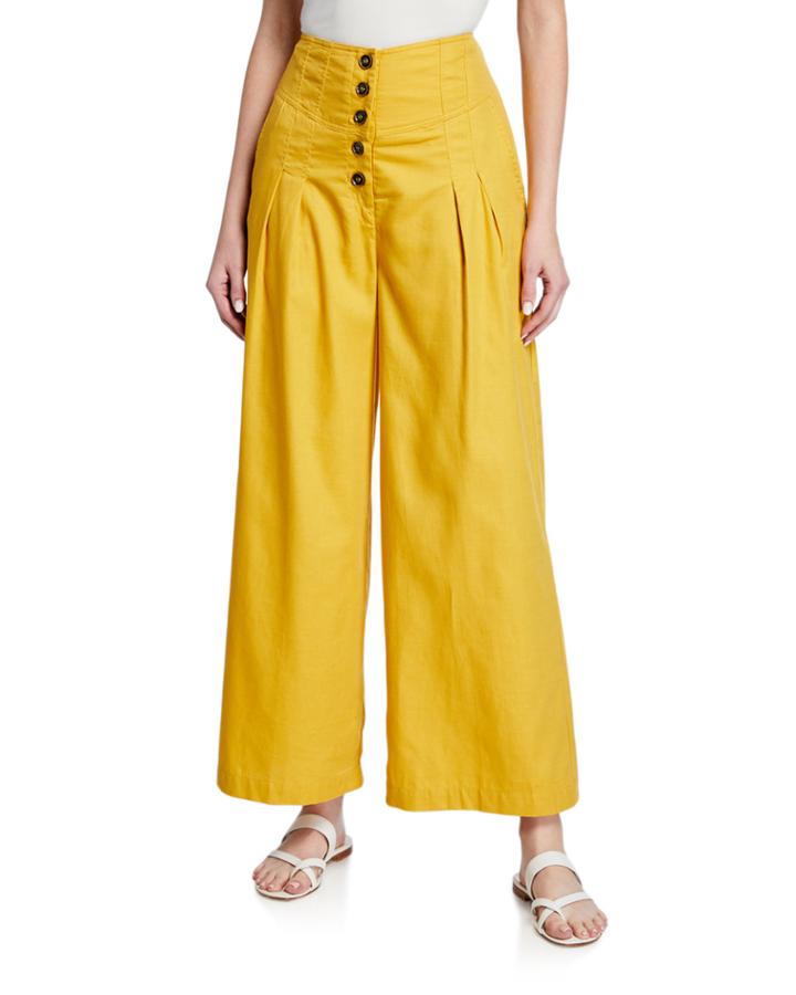 Pleated Yoked-waist Wide-leg Pants