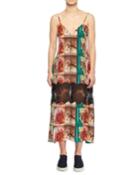 V-neck Sleeveless Floral-print Flowy Silk Cami Dress W/