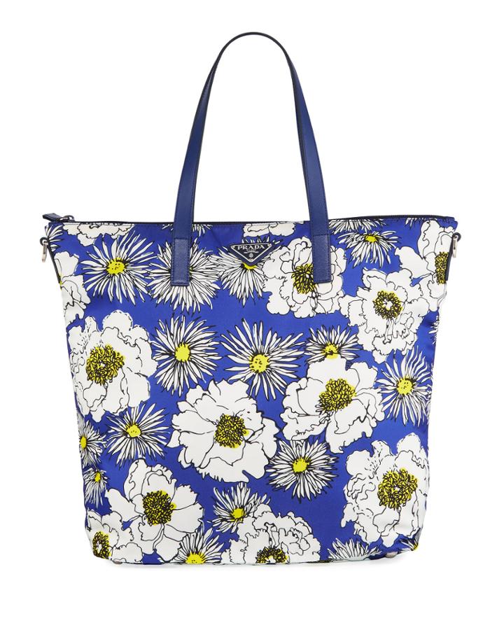 Donna Lady Floral-print Nylon Shopper Tote Bag