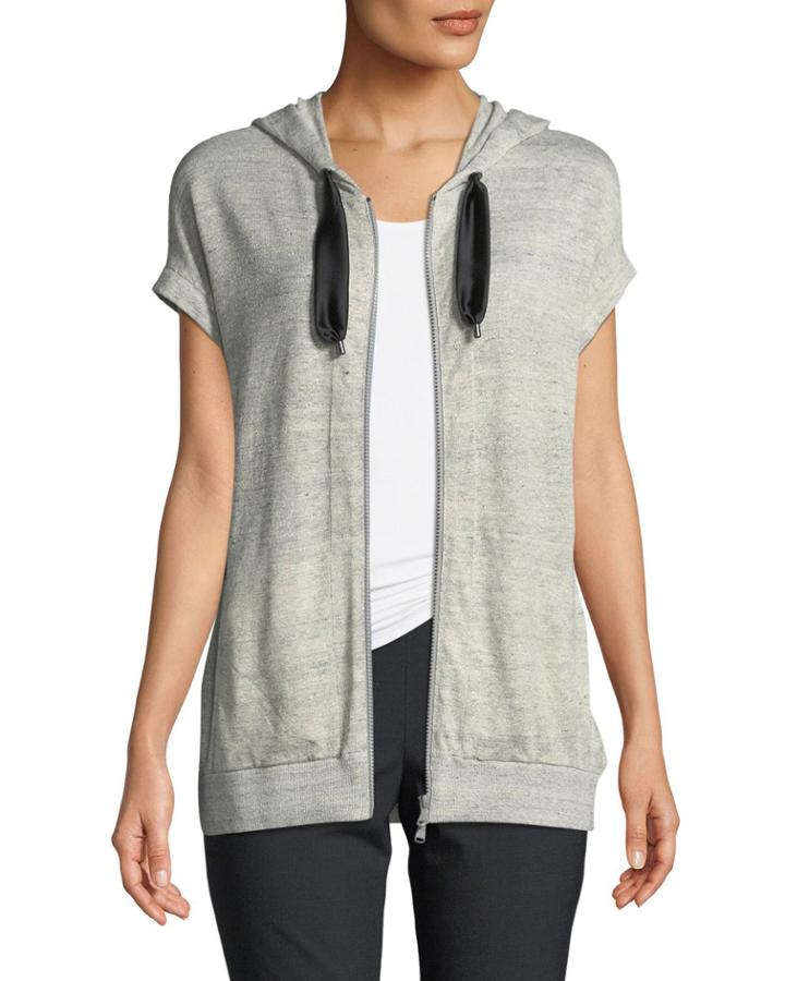 Gold-linen Short-sleeve Hoodie