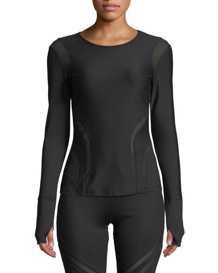 Mesh Cutout Long-sleeve Active Top
