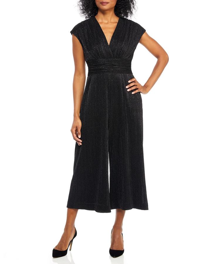 Glitter Pleated Faux-wrap Jumpsuit