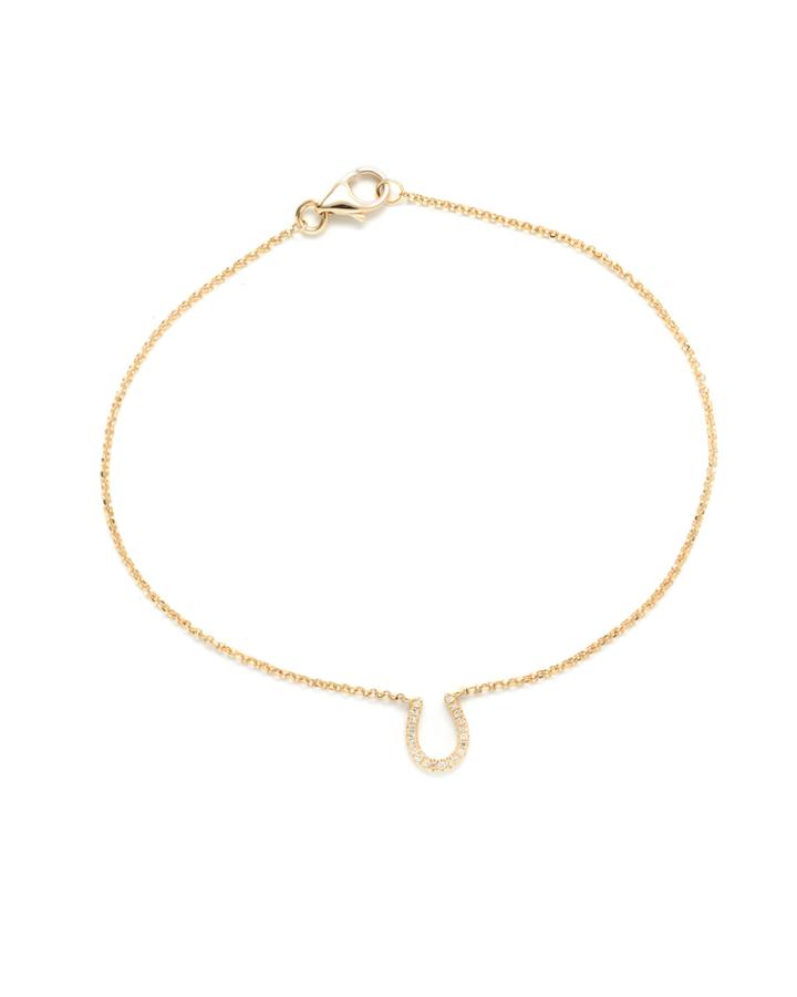 14k Yellow Gold Pave Diamond Horseshoe Charm Bracelet