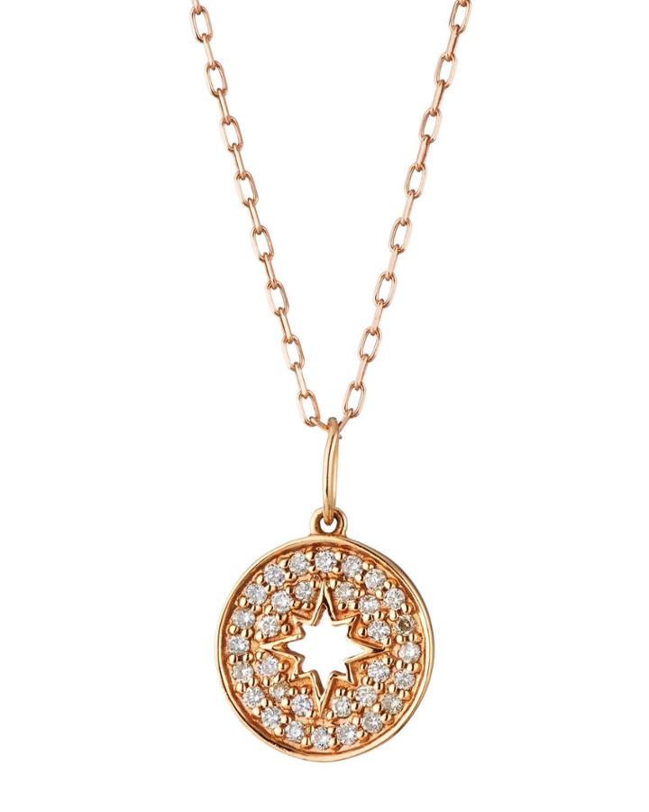 14k Rose Gold Mini Diamond Starburst Medallion Necklace
