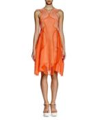 Sleeveless Mesh-inset Dress, Orange