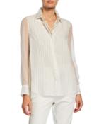 Silk Striped Translucent Long-sleeve Blouse
