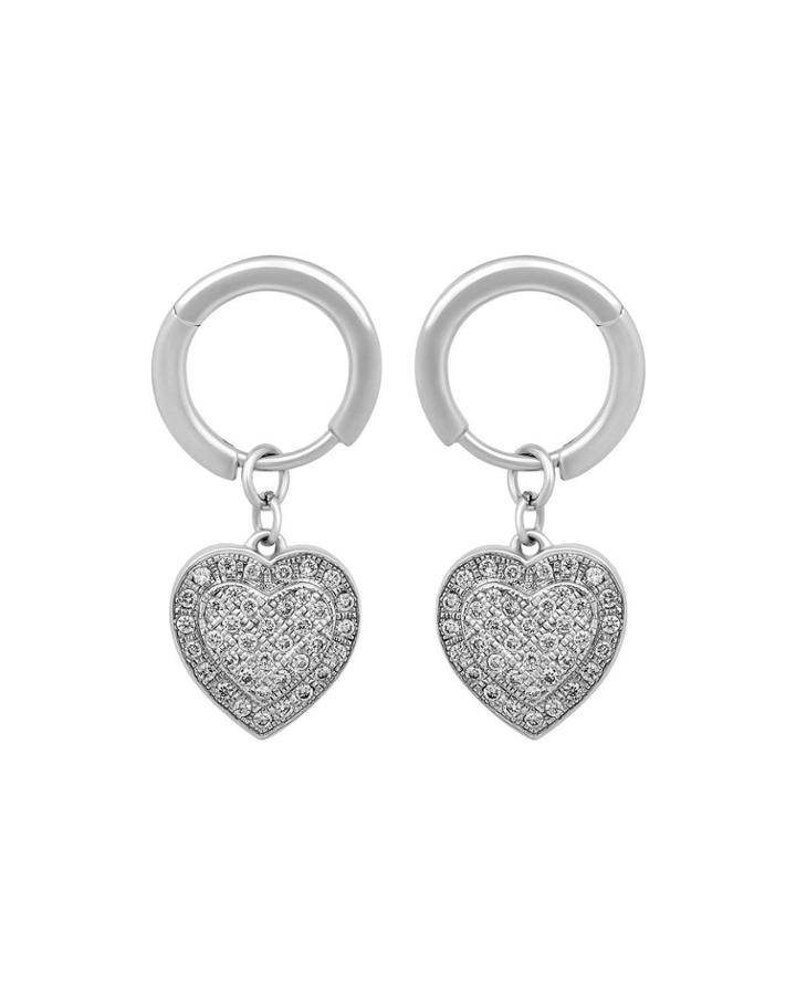 18k White Gold Diamond Heart-drop Huggie Earrings