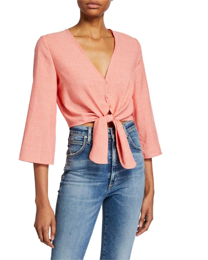 Laneway Striped Long-sleeve Tie-front Crop Top