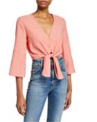 Laneway Striped Long-sleeve Tie-front Crop Top