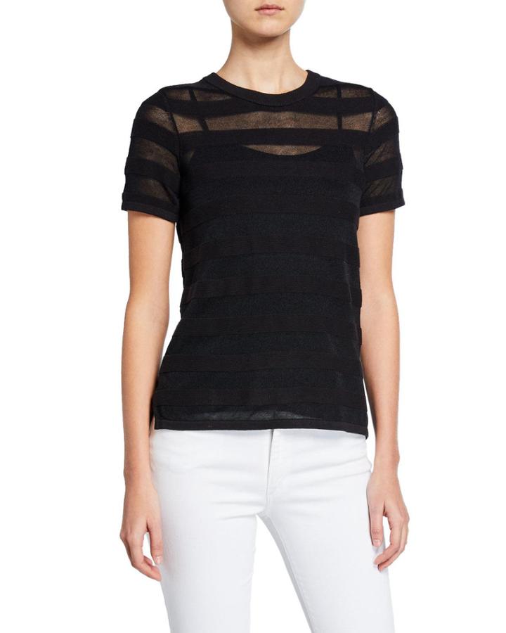 Sheer-striped High-low Tee