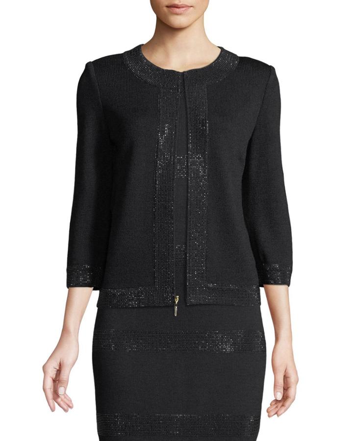 Santana Knit 3/4-sleeve Rhinestone Trimmed Jacket