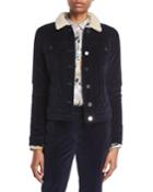 Button-front Stretch-corduroy Jacket W/ Teddy Cashmere