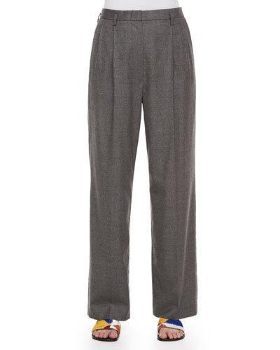 Pleated-front Wide-leg Birdseye Pants, Gray