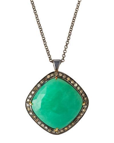 Cushion-cut Chrysoprase & Diamond Pendant Necklace